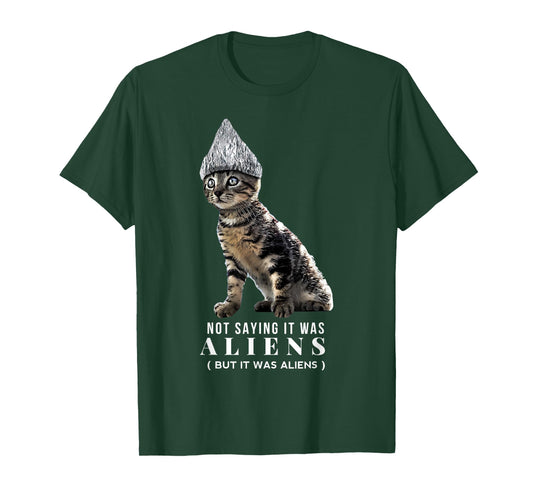 Funny Conspiracy Cat Tin Foil Hat Aliens Shirt Gift Men T-Shirt
