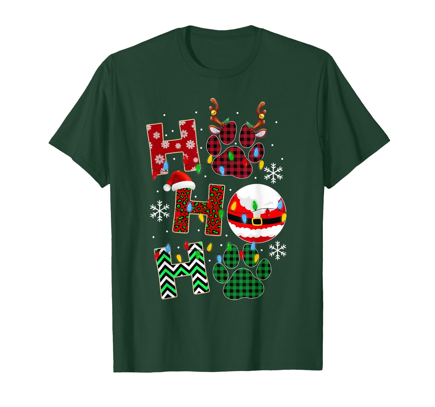 HoHoHo Dog Paw Christmas Pajama Cute Holiday Dog Lovers Xmas Men Women Kids T-Shirt