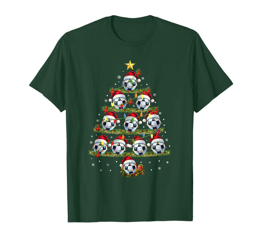 Soccer Christmas Tree Lights Santa Hat Family Xmas Pajamas T-Shirt