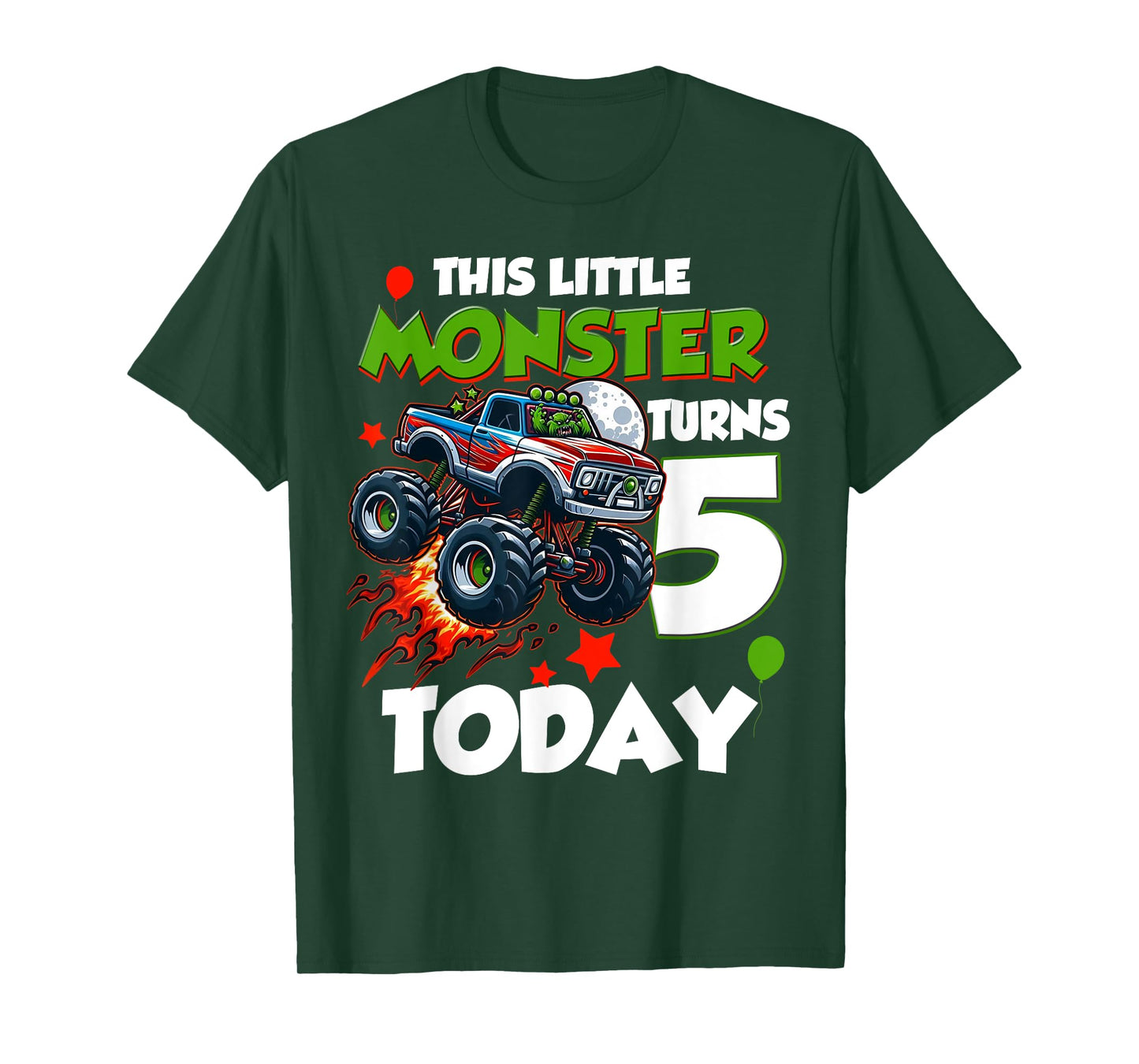 Birthday Monster Truck 5 year Old Boys This Little Turns 5th T-Shirt