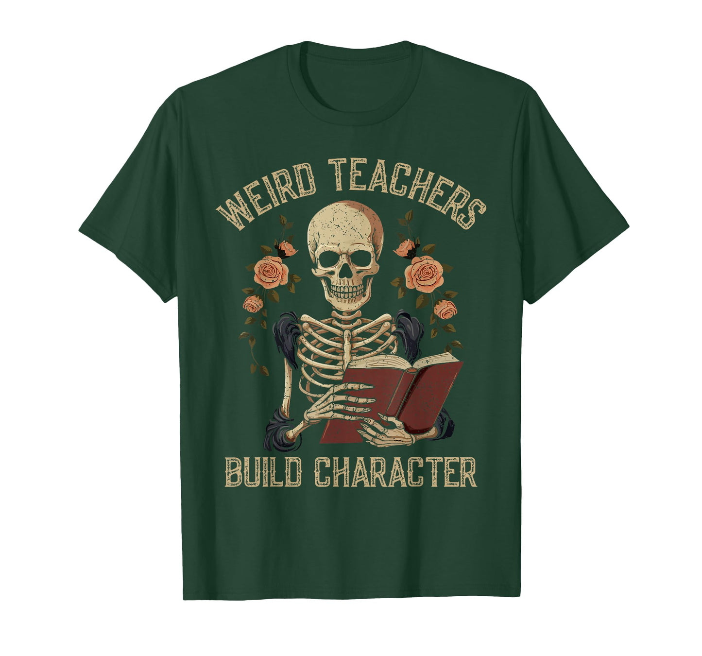 Weird Teachers Build Character Skeleton Book Halloween Women T-Shirt