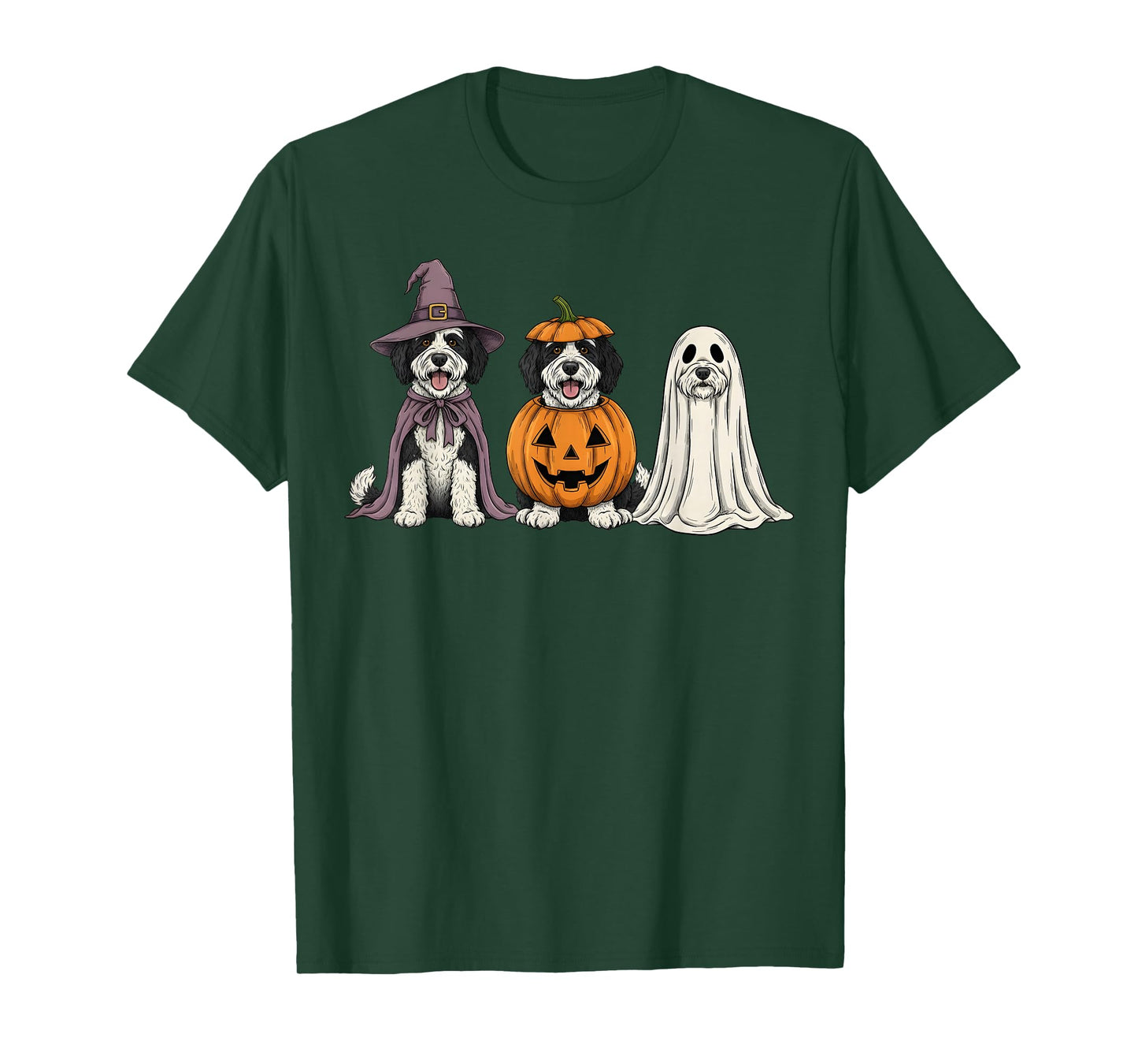 Spooky Ghost Sheepadoodle Pumpkin Halloween Doodle Dog Lover T-Shirt