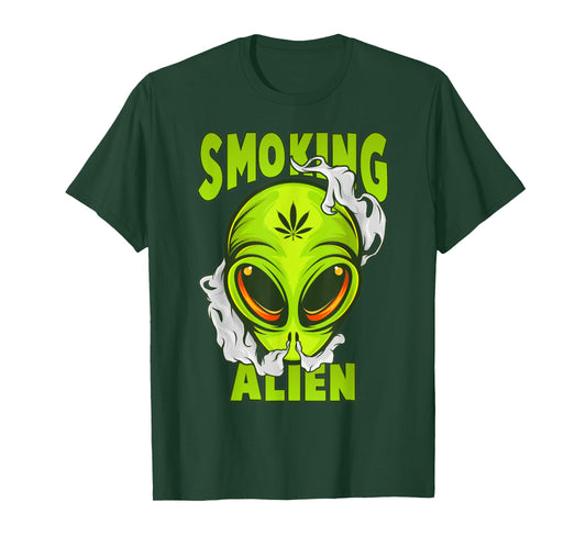 Smoking Alien Cannabis Marijuana Weed Lover Funny Stoner T-Shirt