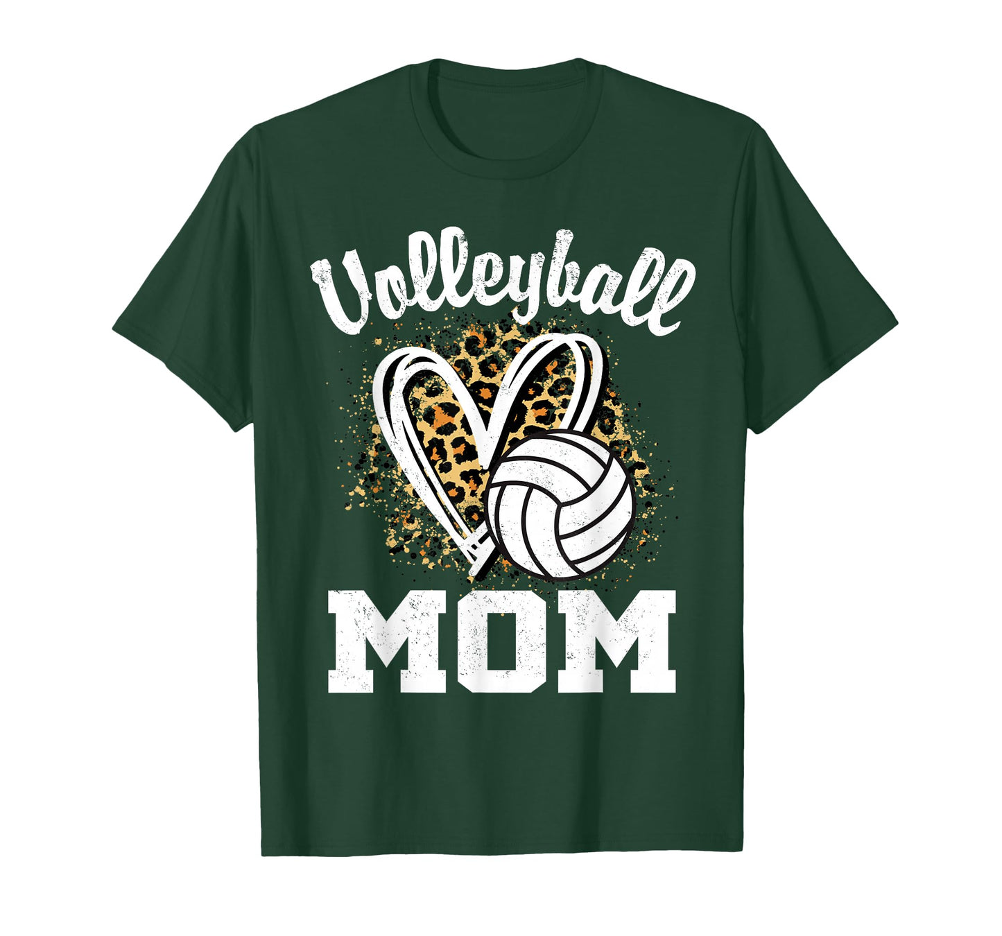 Volleyball Mom Leopard Heart T-Shirt