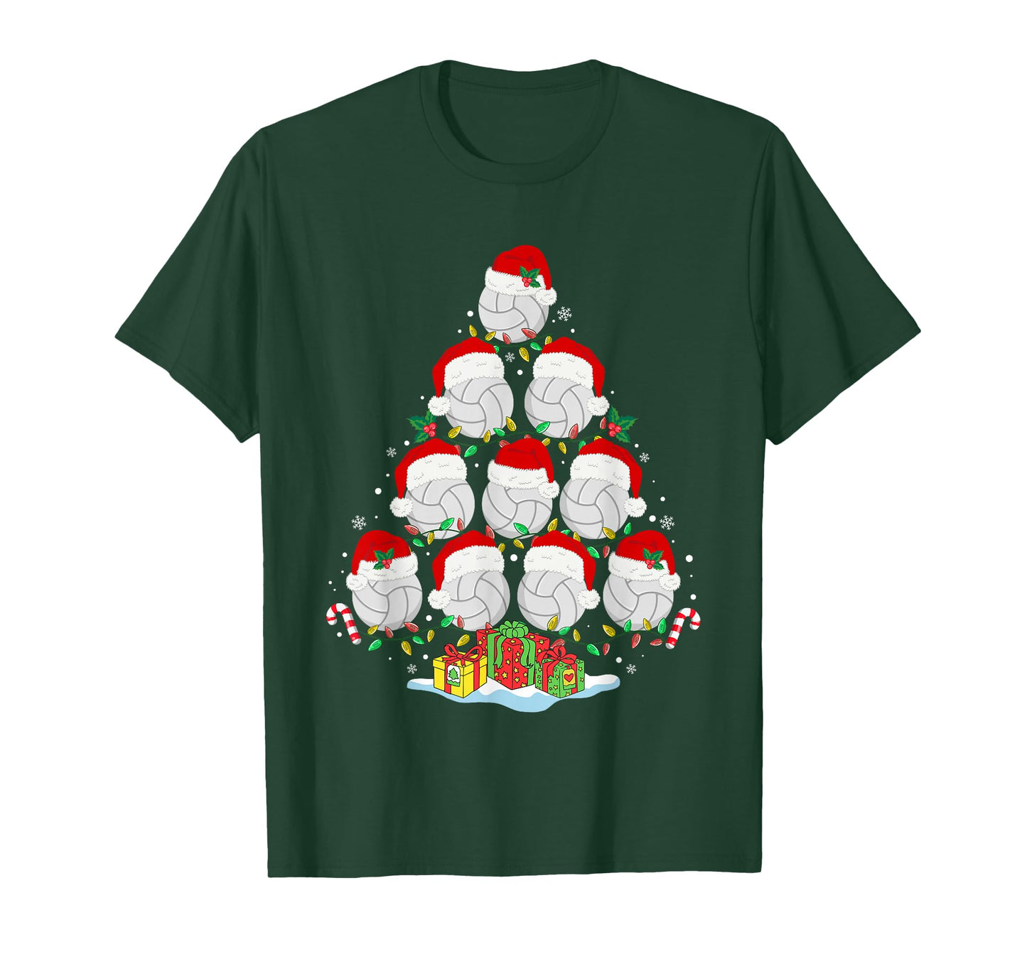 Volleyball Christmas Tree Lights Funny Xmas Girls Teen Women T-Shirt
