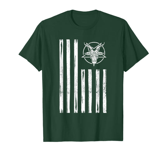 Patriotic Satan American Flag Occult Pentagram Baphomet 666 T-Shirt