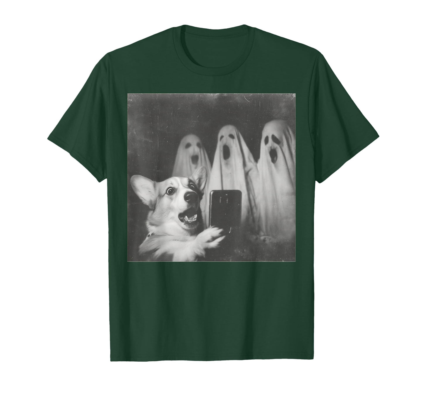 Funny Corgi Selfie with Ghosts, Retro Halloween Design T-Shirt