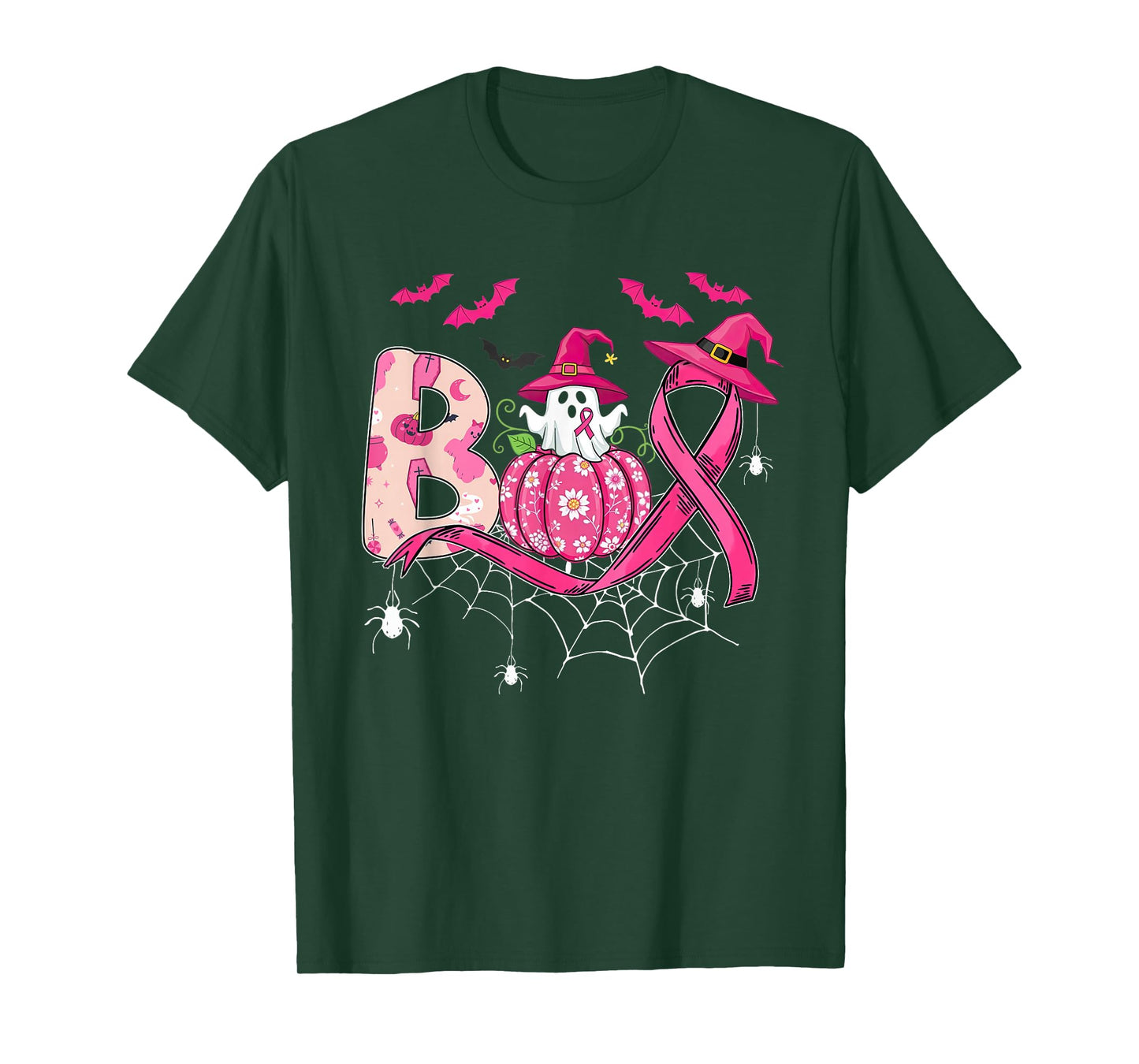 Boo Ghost Halloween Witch Breast Cancer Pink Ribbon Women T-Shirt