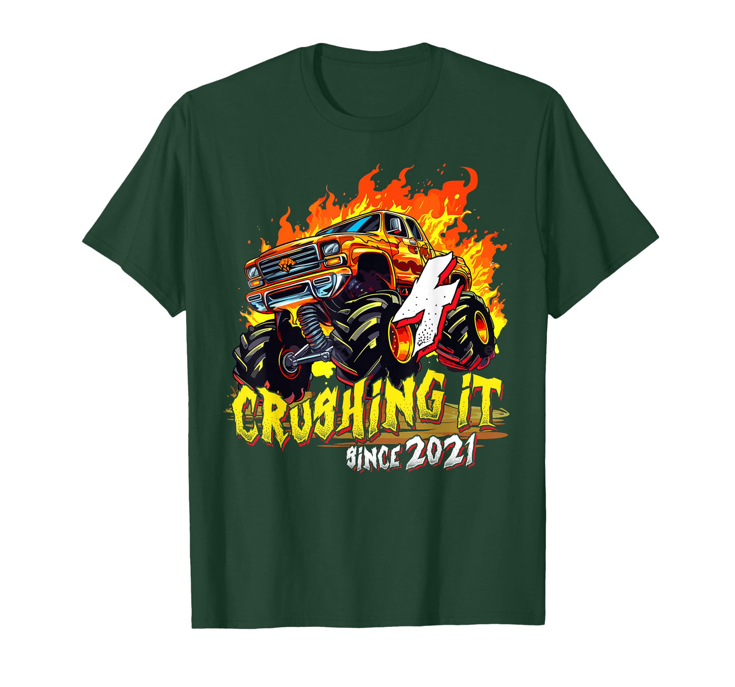 Monster Truck 4 Years Old Crushing It Since 2021 4th Bday T-Shirt