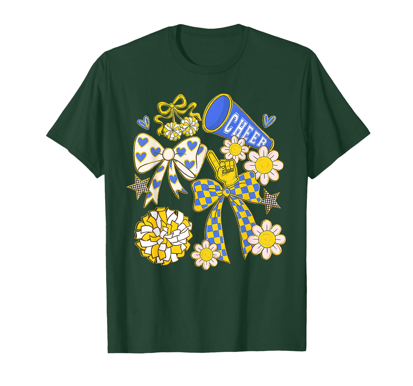 Blue & Gold Cheer Football Game Day Retro Coquette Bow T-Shirt