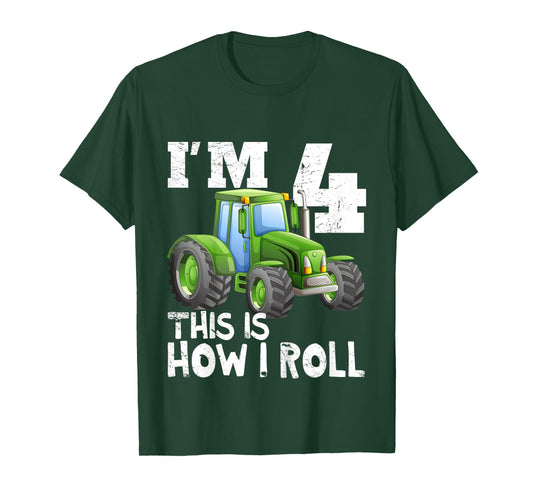 Kids Kids Farm Tractor 4th Birthday Party Shirt 4 Years Old T-Shirt