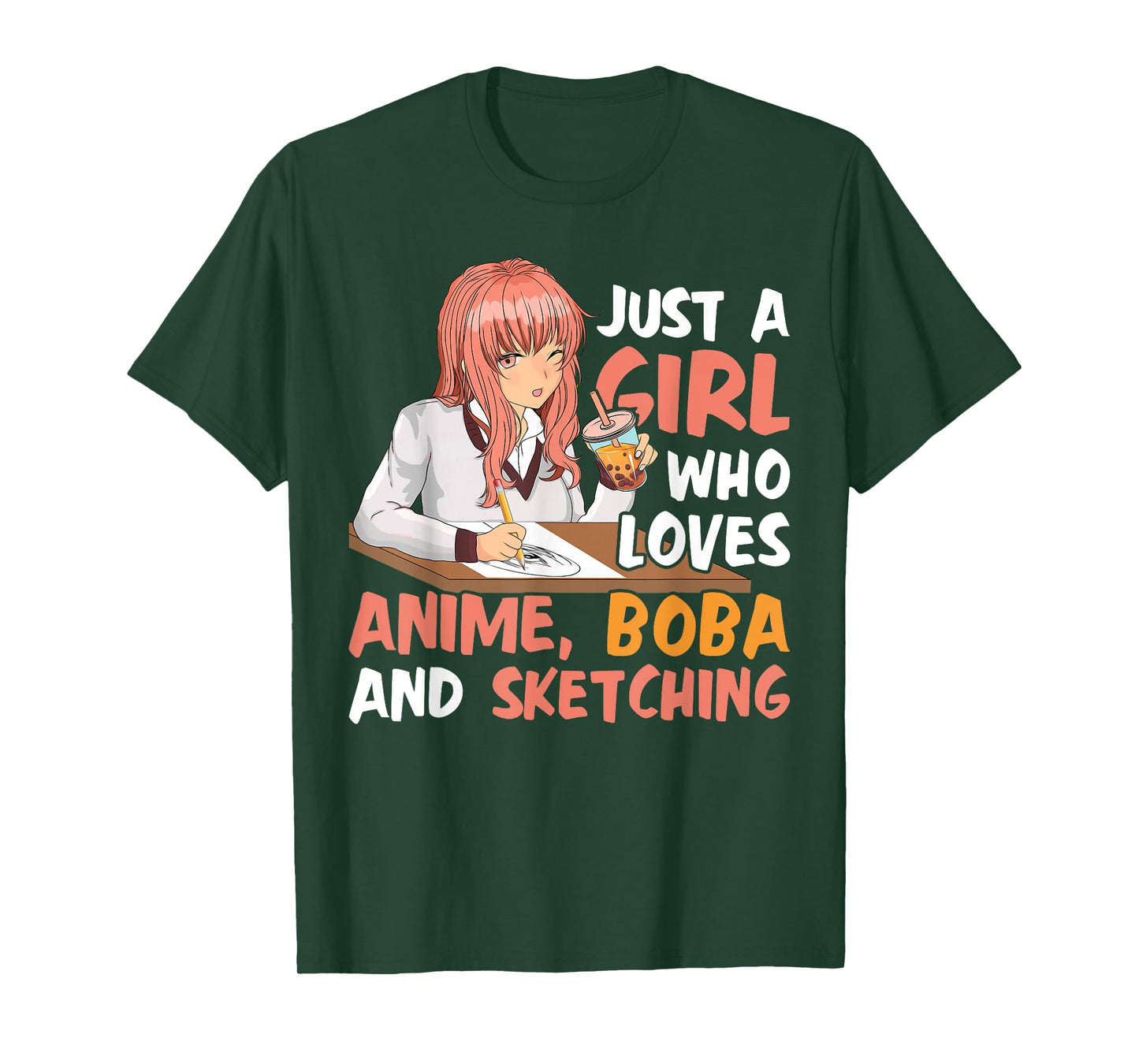 Just A Girl Who Loves Anime Boba And Sketching Girls Anime T-Shirt