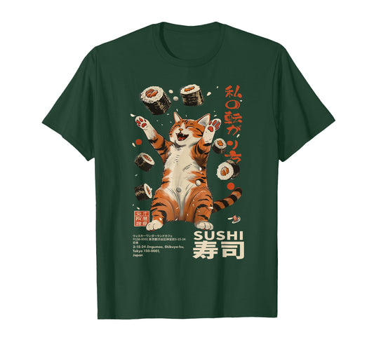 Sushi Cat Japanese Kawaii - Tokyo Food Humor Art T-Shirt