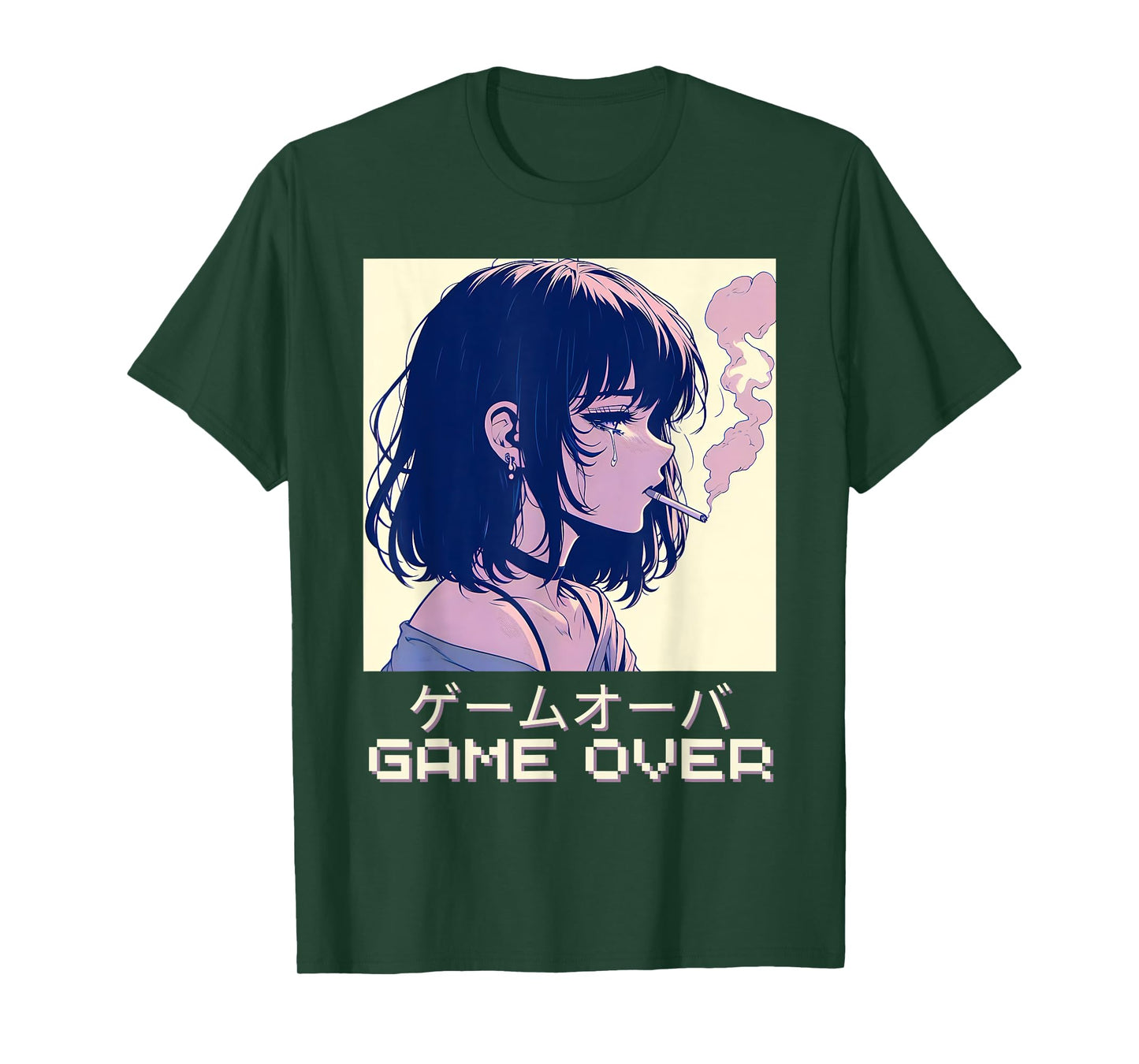 90s Japanese Sad Anime Girl Game Over Vaporwave Aesthetic T-Shirt