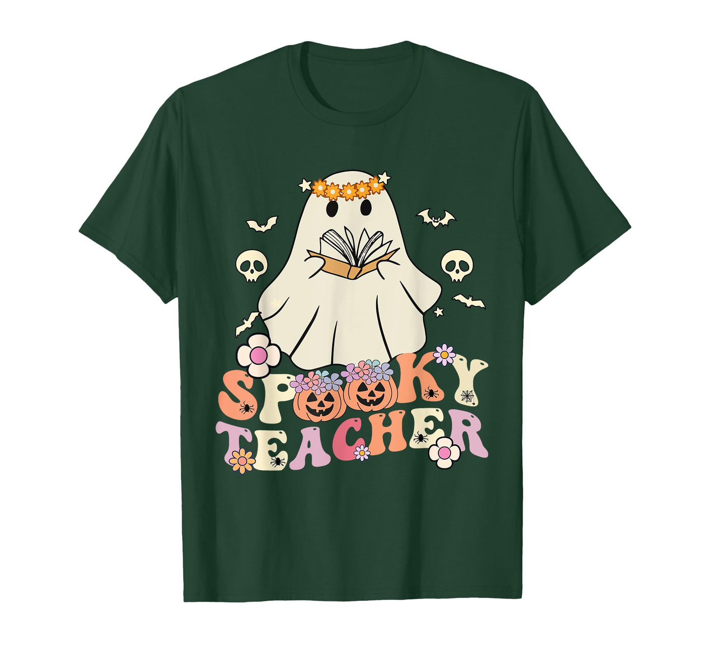 Spooky Teacher Groovy Retro Ghost Teacher Halloween 2023 T-Shirt for Men Women Kids