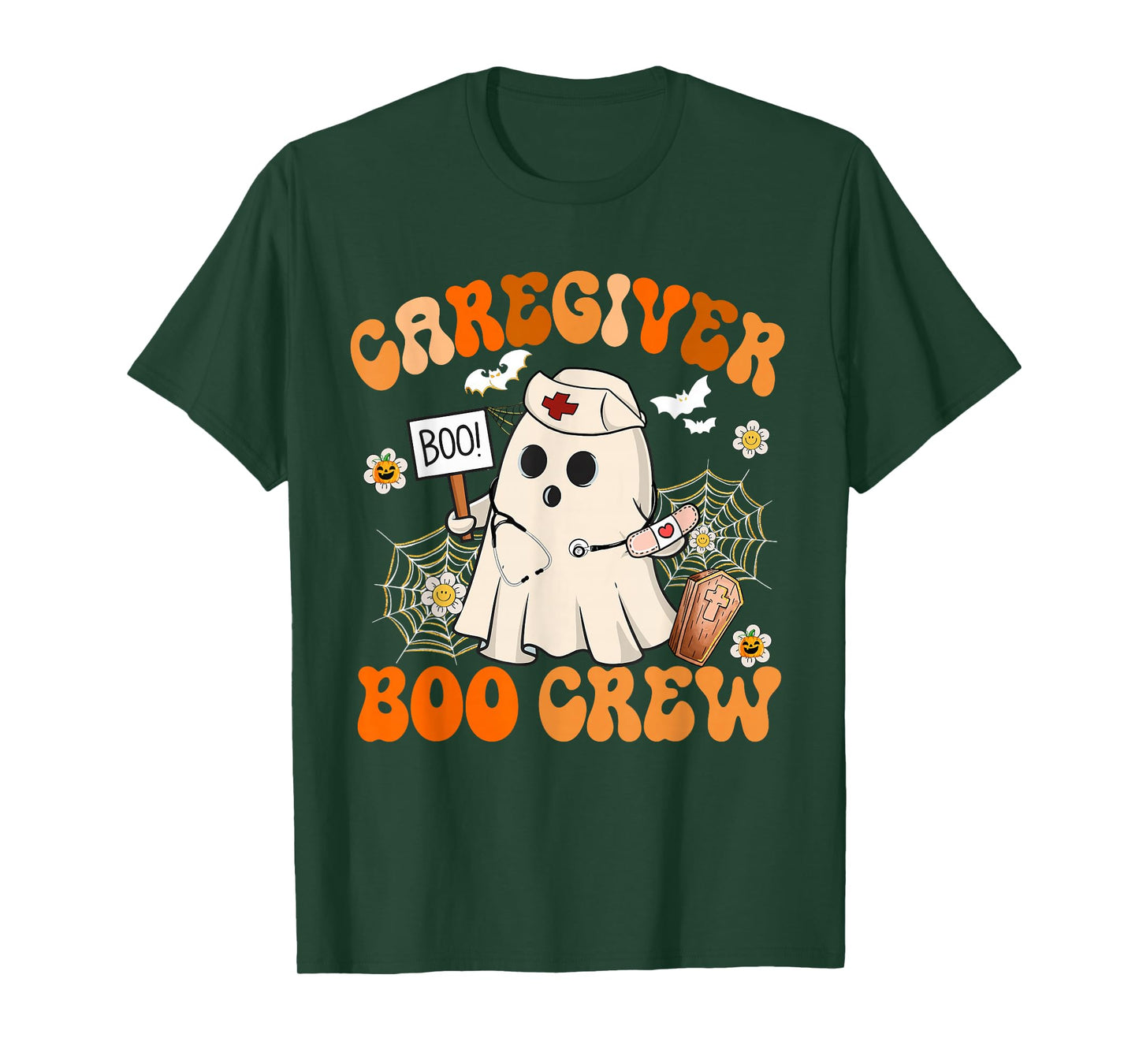 Caregiver Boo Crew Funny Ghost Halloween Costumes T-Shirt