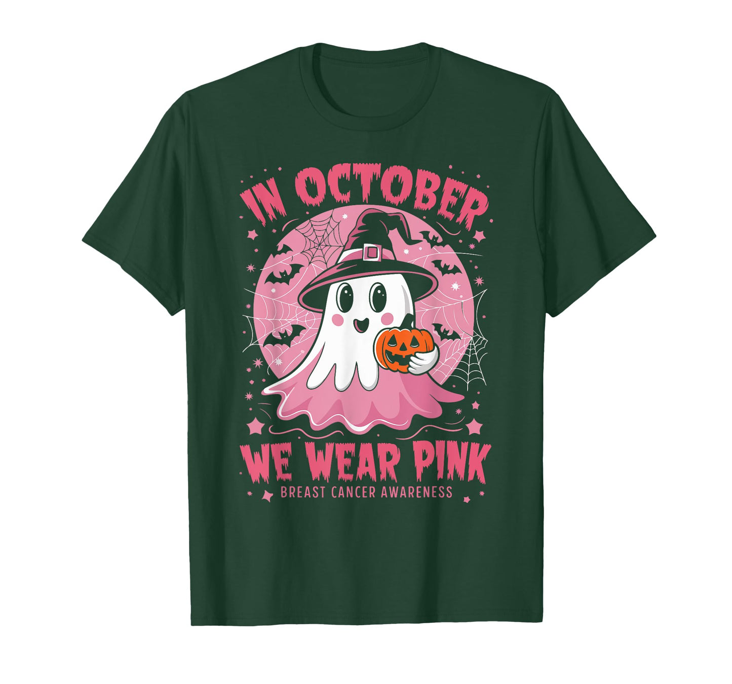 In October We Wear Pink Breast Cancer Awareness Women Ghost T-Shirt
