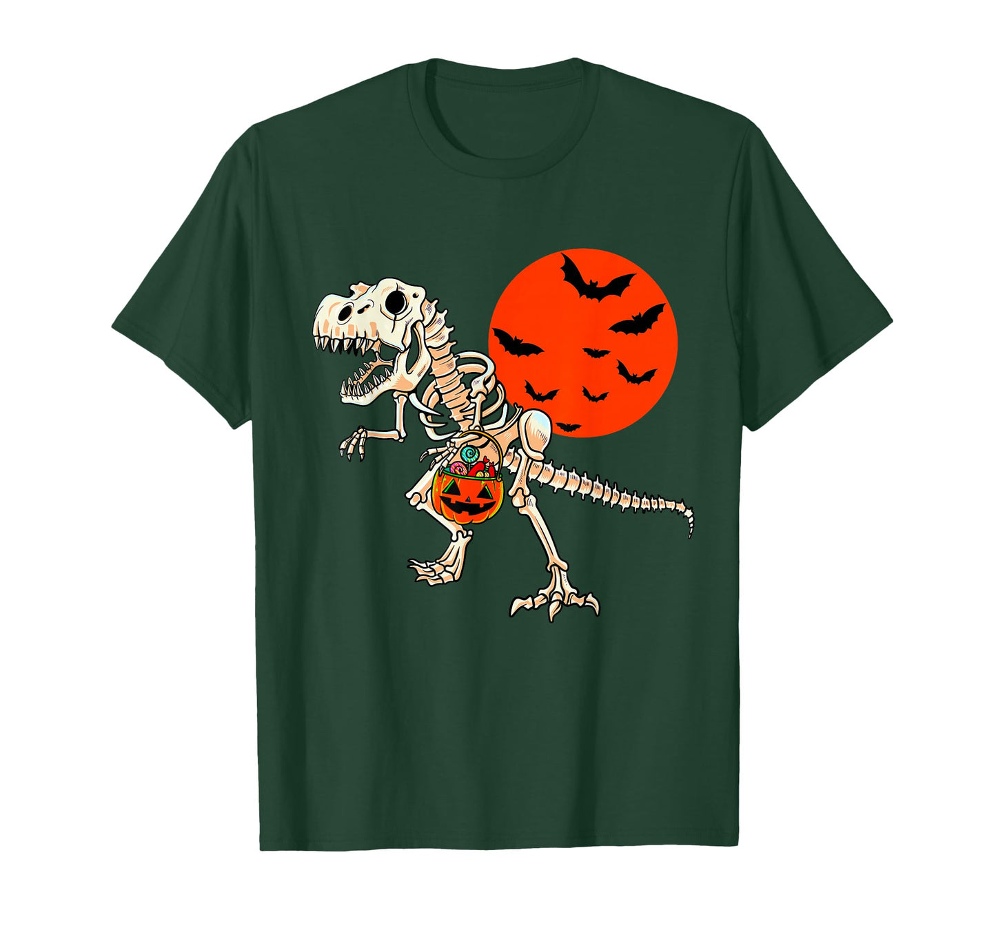 Scary Dinosaur Halloween Boys T Rex Skeleton Pumpkin Moon T-Shirt