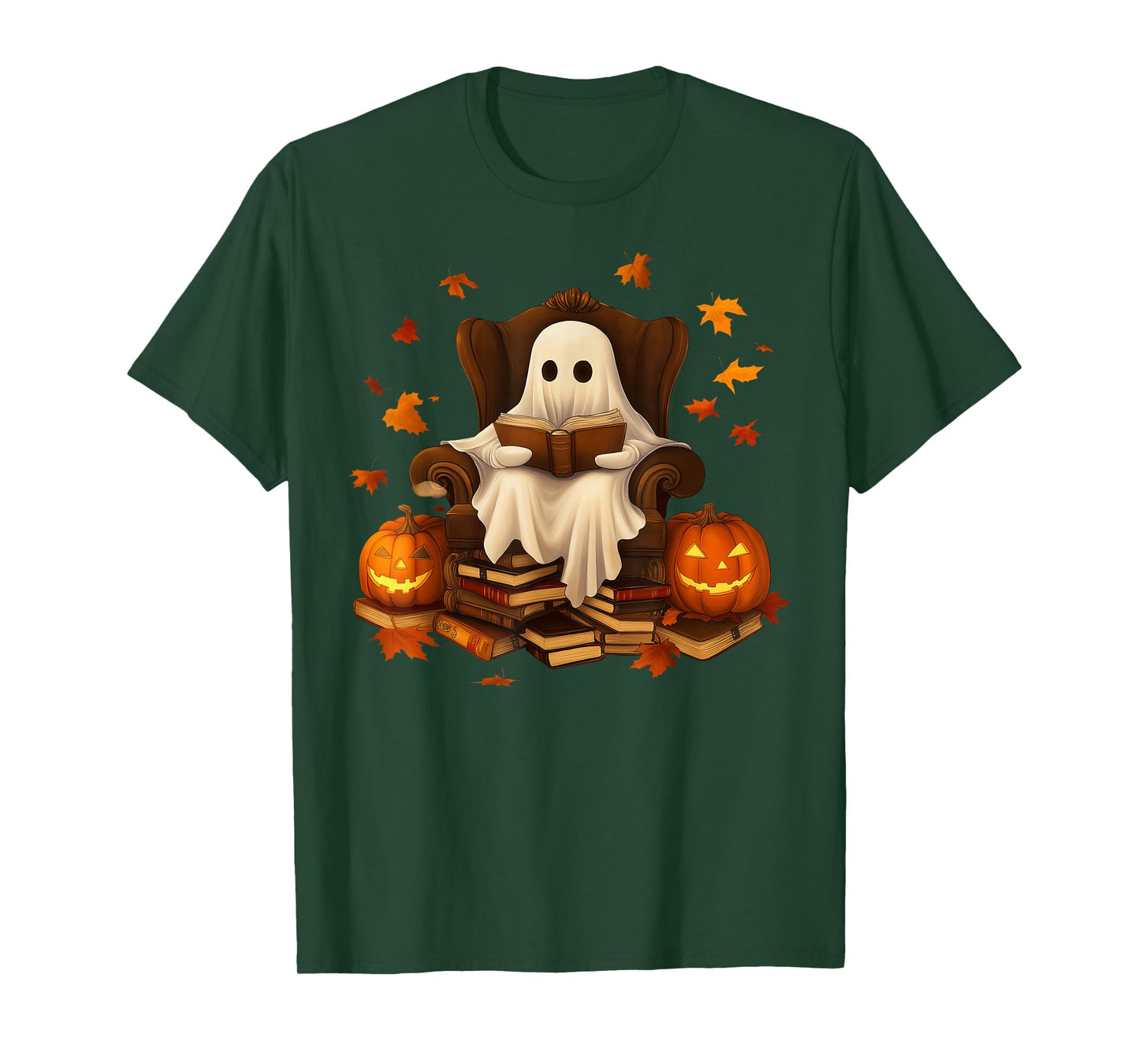 Ghost Reading Book Librarian Book Lovers Halloween Costume T-Shirt