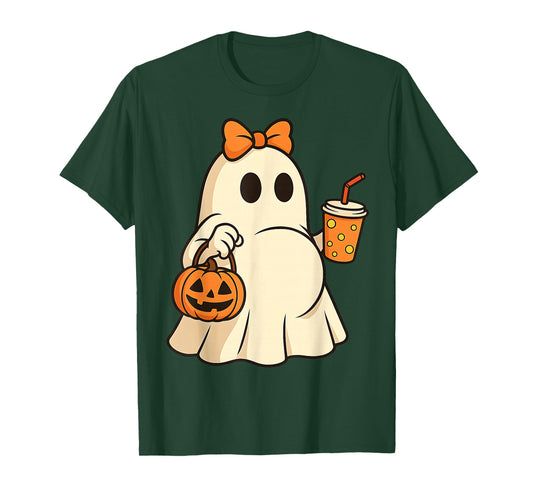 Ghost Bow Pumpkin Coffee Halloween Pregnancy Mom Mommy Dad T-Shirt