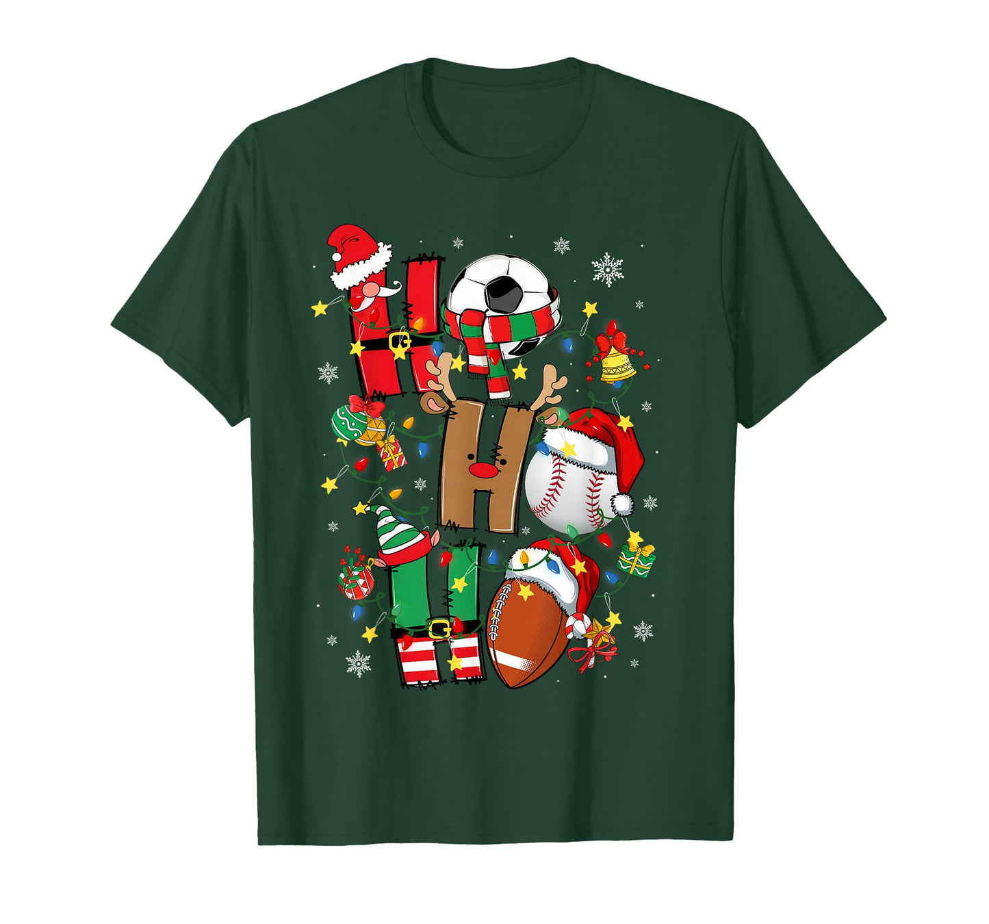 Santa Baseball Football Soccer Pajamas Ho Ho Christmas Xmas T-Shirt