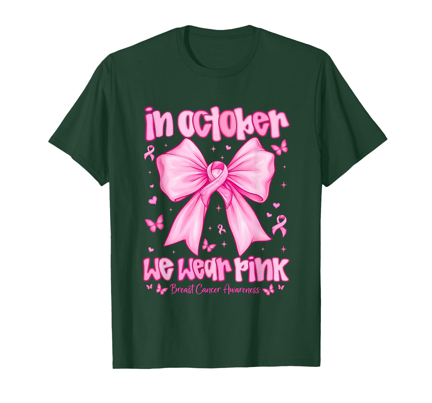 In October We Wear Pink Breast Cancer Awareness Coquette Bow T-Shirt