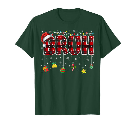 Bruh Funny Christmas Red Plaid Teens Boys Kids Xmas Pajamas T-Shirt