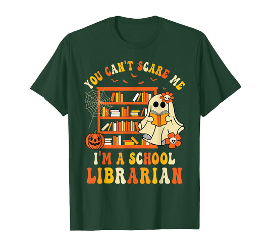 You Can't Scare Me I'm A School Librarian Ghost Halloween T-Shirt