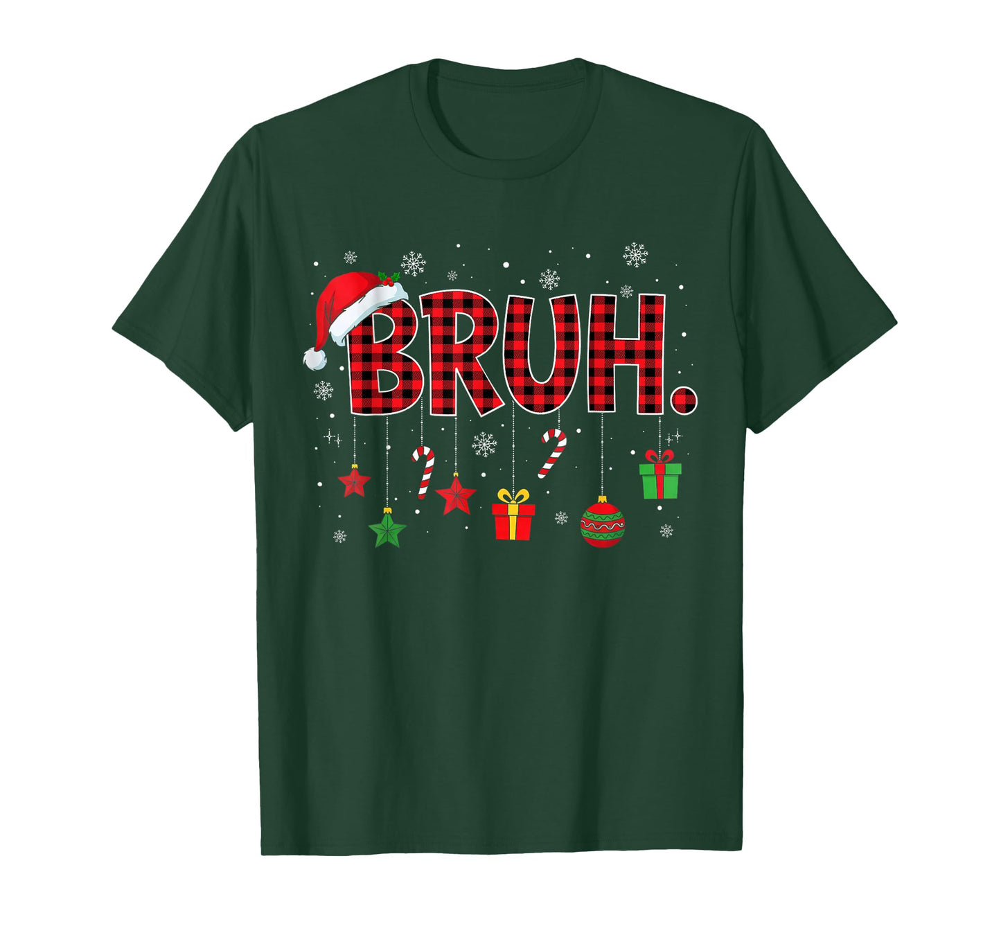 Bruh Funny Christmas Red Plaid Teens Boys Kids Xmas Pajamas T-Shirt