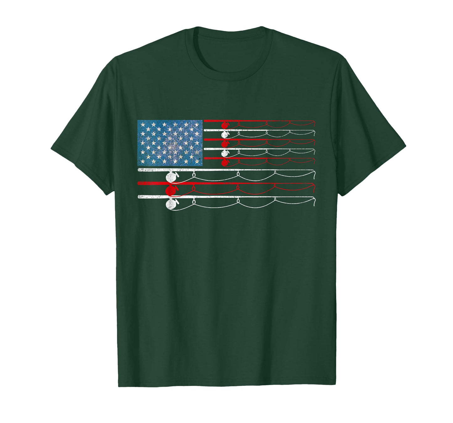 USA Flag Fishing Poles Patriotic Fisherman Flag Rod and Reel T-Shirt