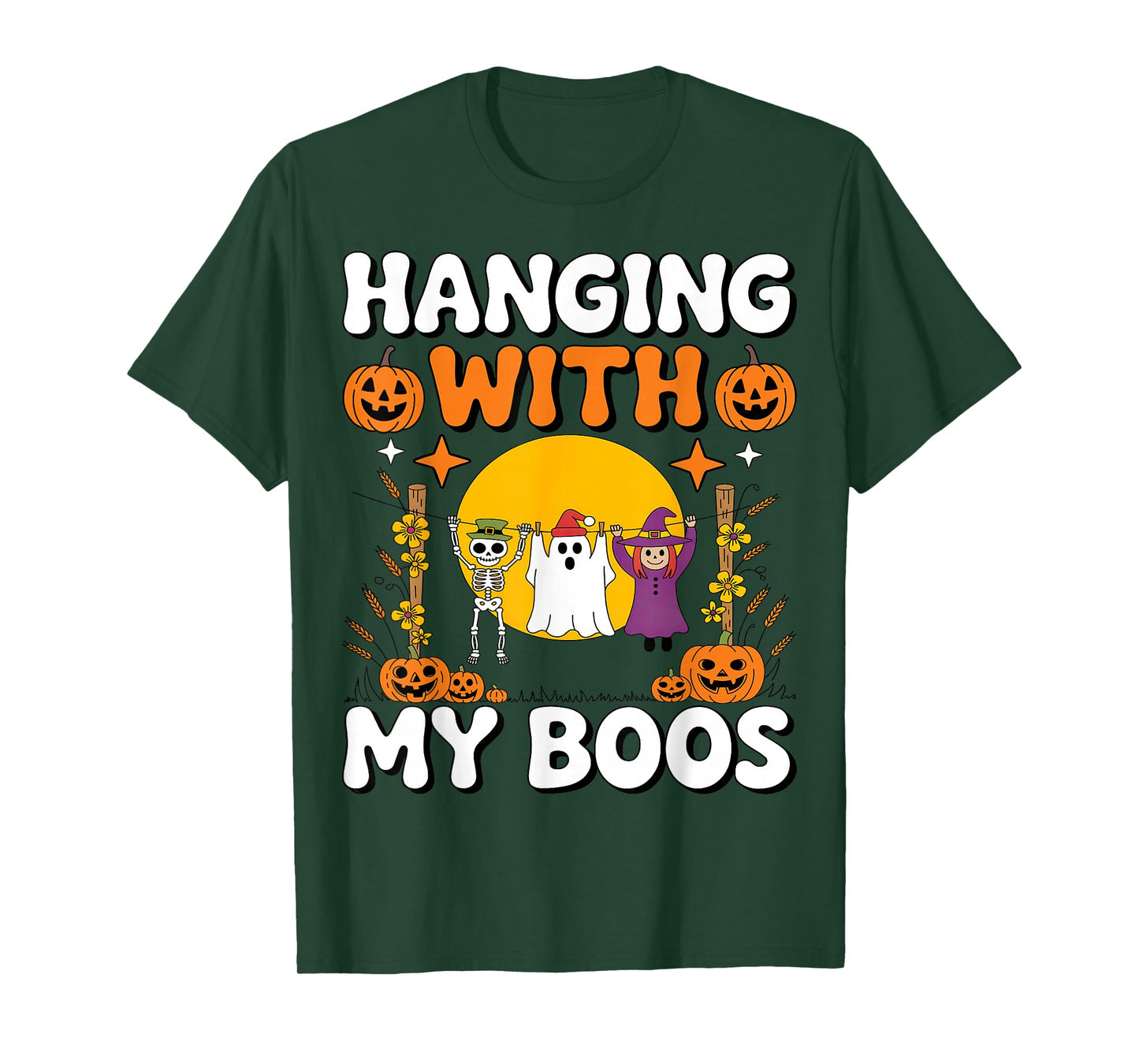 Hanging with My Boos Funny Halloween Ghost Witch Skeleton T-Shirt