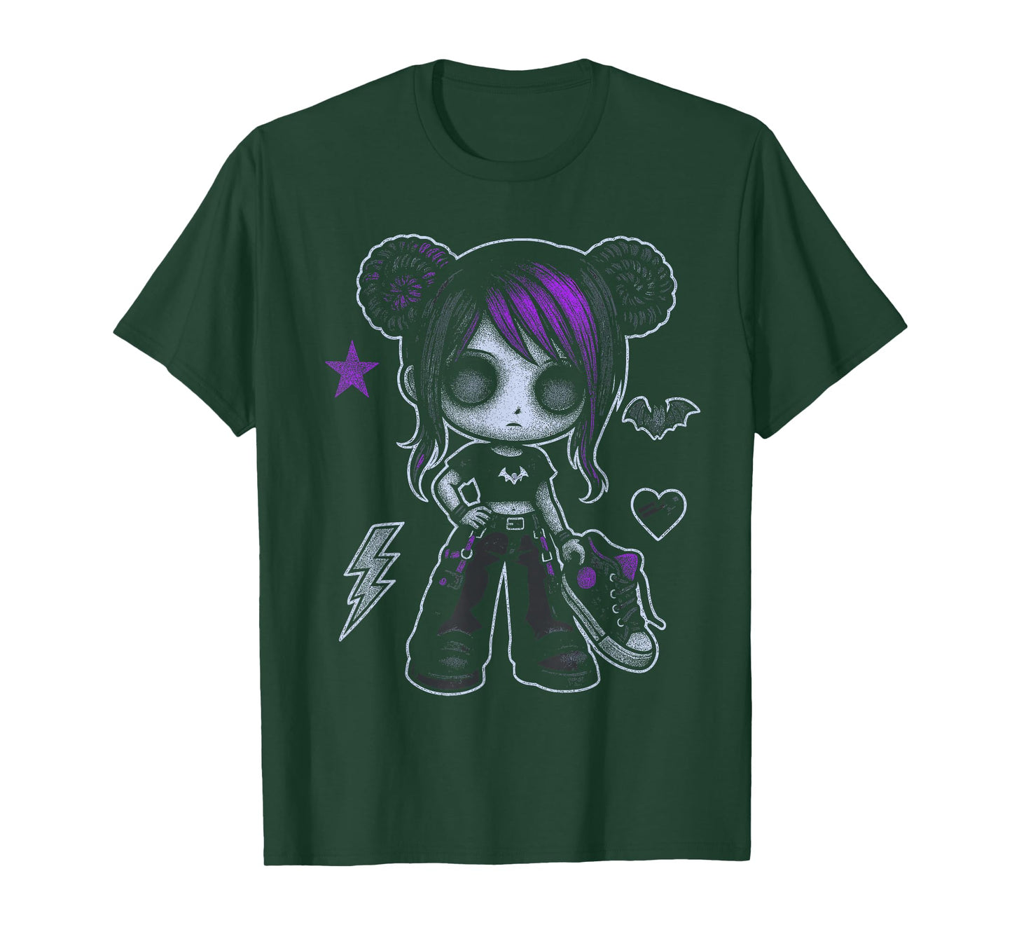 Emo Girl With Purple Highlights And Bat Goth Girl T-Shirt