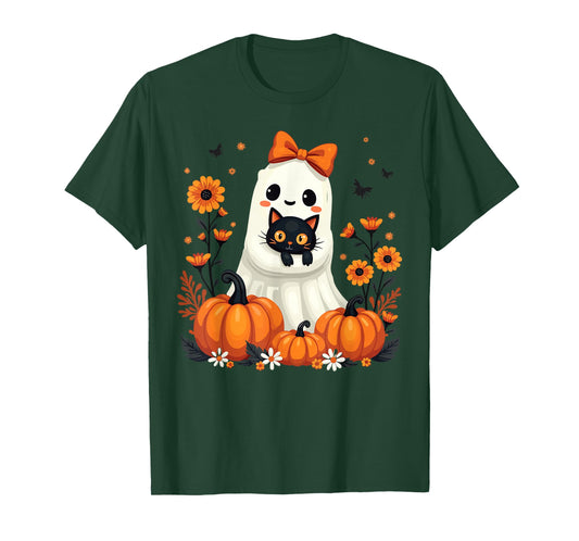 Halloween Ghost Holding Cat Vintage Spooky T-Shirt