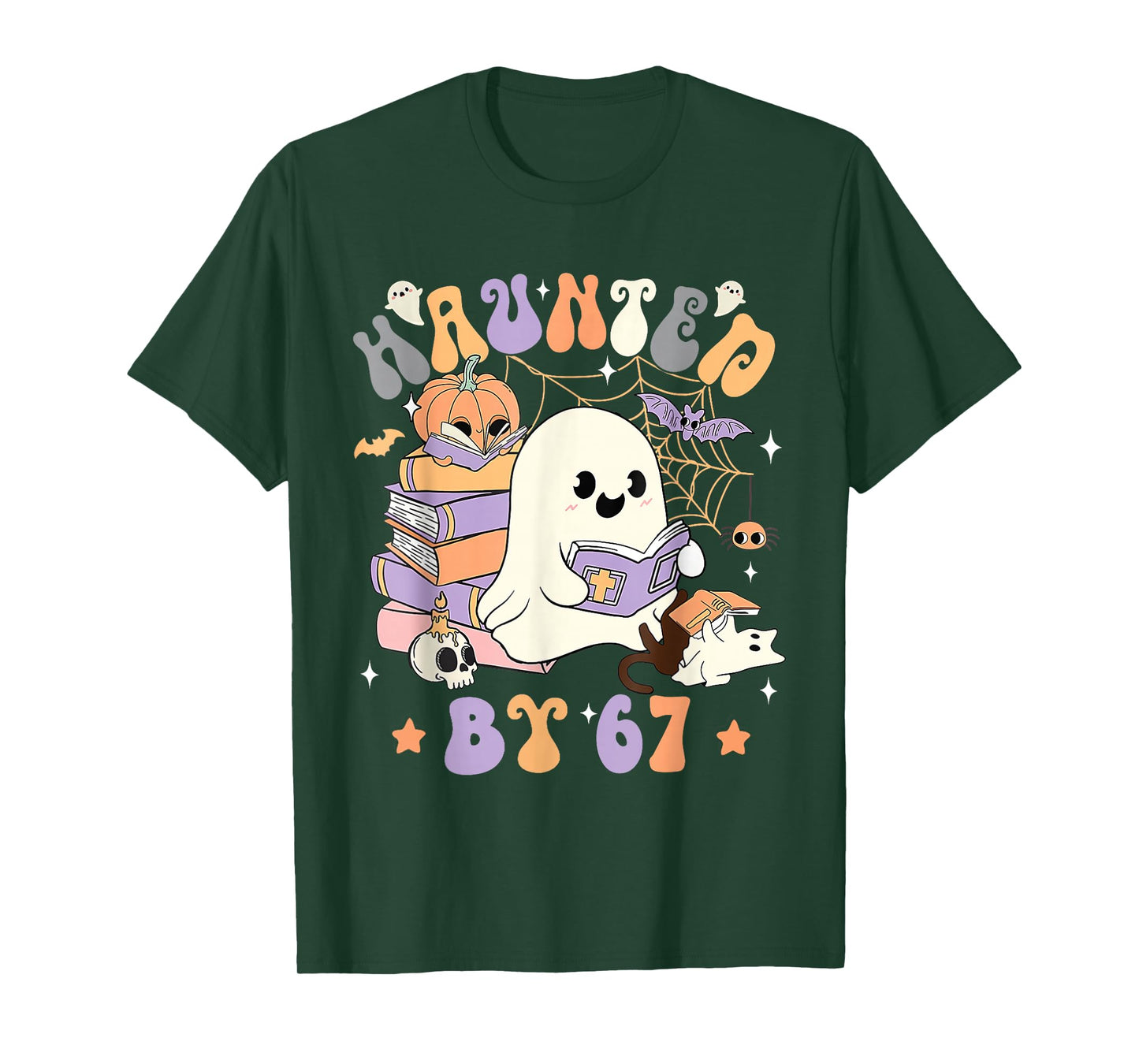 Funny Haunted by 67 - Boo Ghost Pumpkin Halloween Teacher T-Shirt