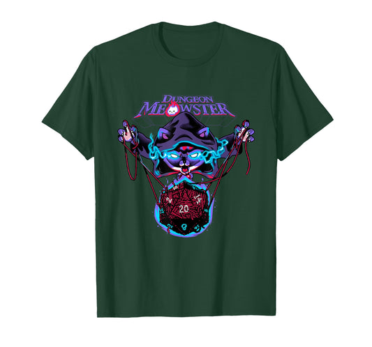 Dungeon Meowster Funny Nerdy Gamer Cat D20 Tabletop RPG T-Shirt