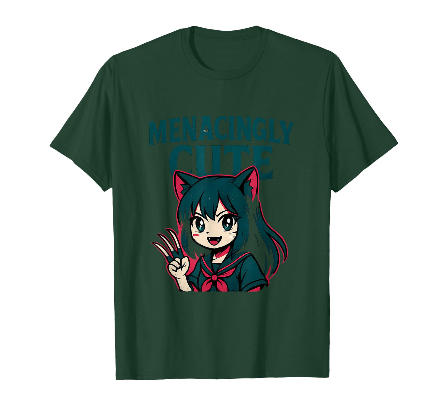 Menacingly Cute Anime Cat Girl Horror Kawaii Graphic Design T-Shirt