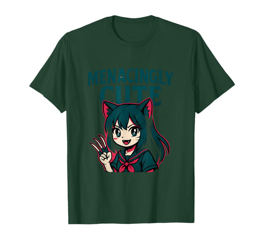 Menacingly Cute Anime Cat Girl Horror Kawaii Graphic Design T-Shirt