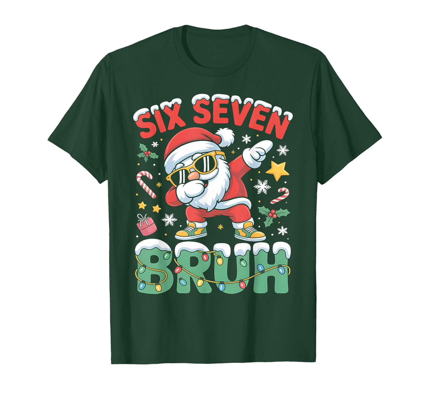 Six Seven Bruh Funny Christmas Santa Dab Holiday Outfit T-Shirt