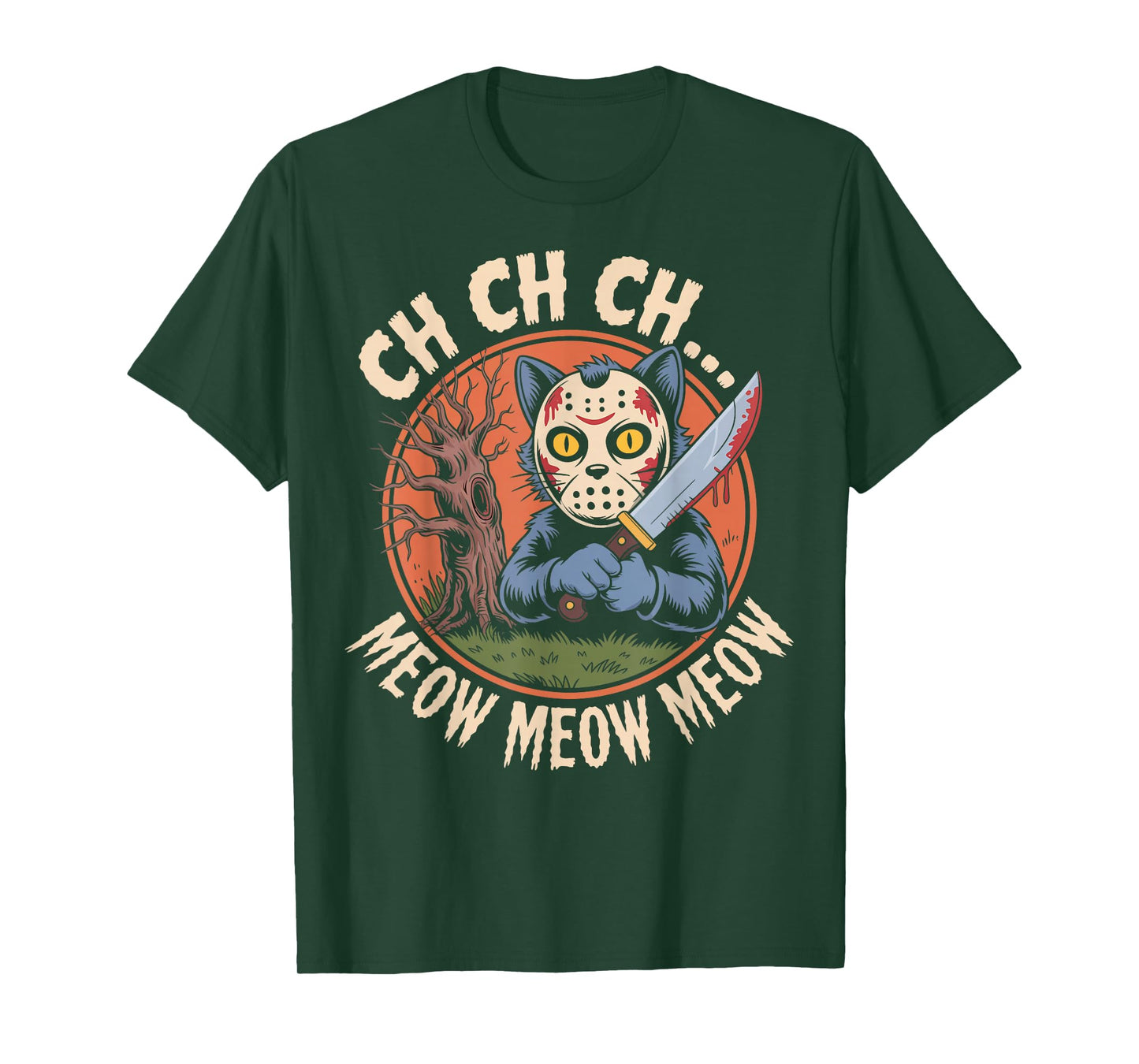 Ch Ch Ch Meow Meow Meow Cat Movie Horror Halloween Retro T-Shirt