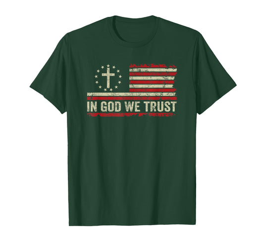 In God We Trust - Vintage American Flag Cross Patriotic T-Shirt