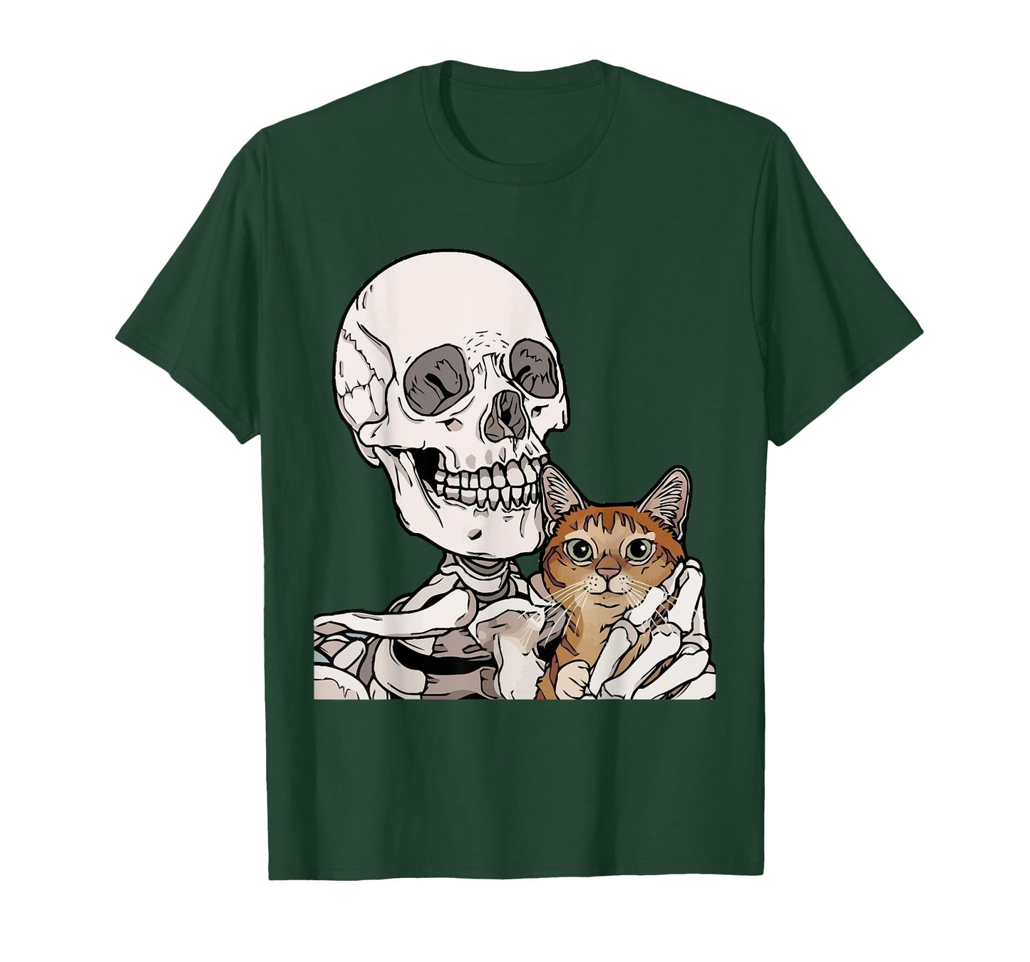 Skeleton Holding A Cat Shirt Lazy Halloween Costume Skull T-Shirt
