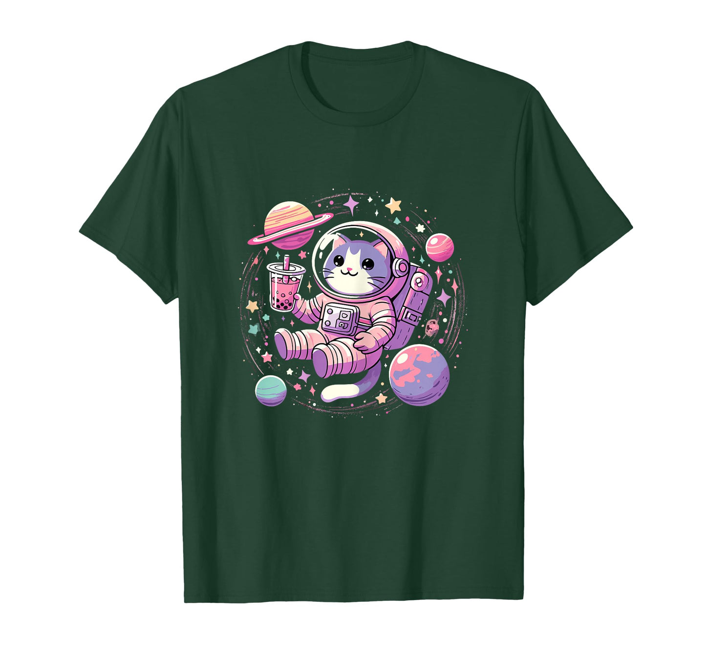 Kawaii Cat Bubble Tea Boba Tea In Space Astronaut T-Shirt