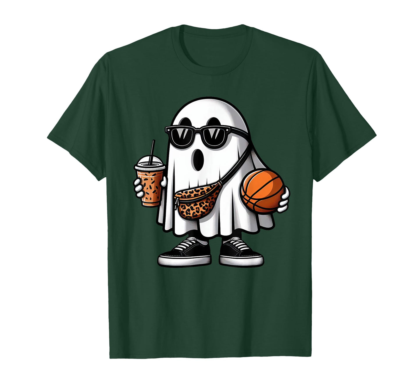 Funny Basketball Ghost Halloween Womens Mens Kids T-Shirt