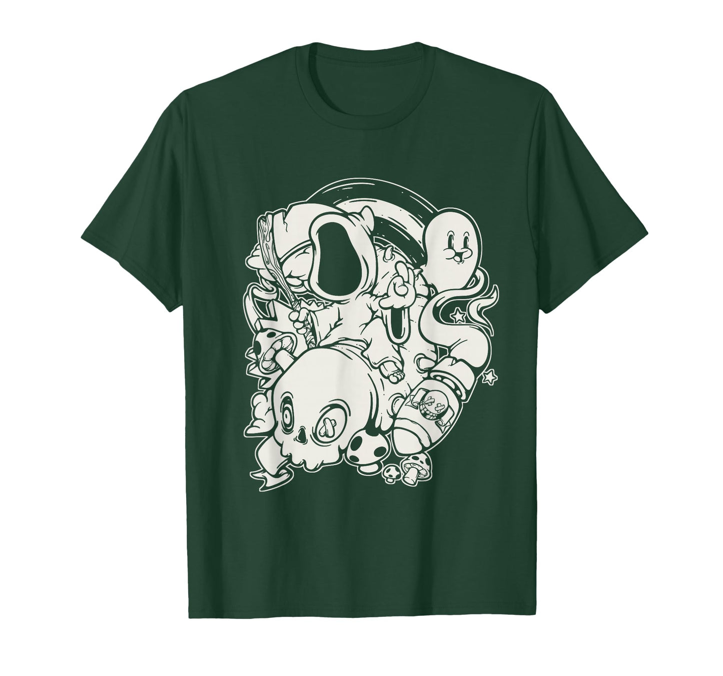 Retro 1930s Ghost Skull Cool Grim Reaper Rubberhose Cartoon T-Shirt