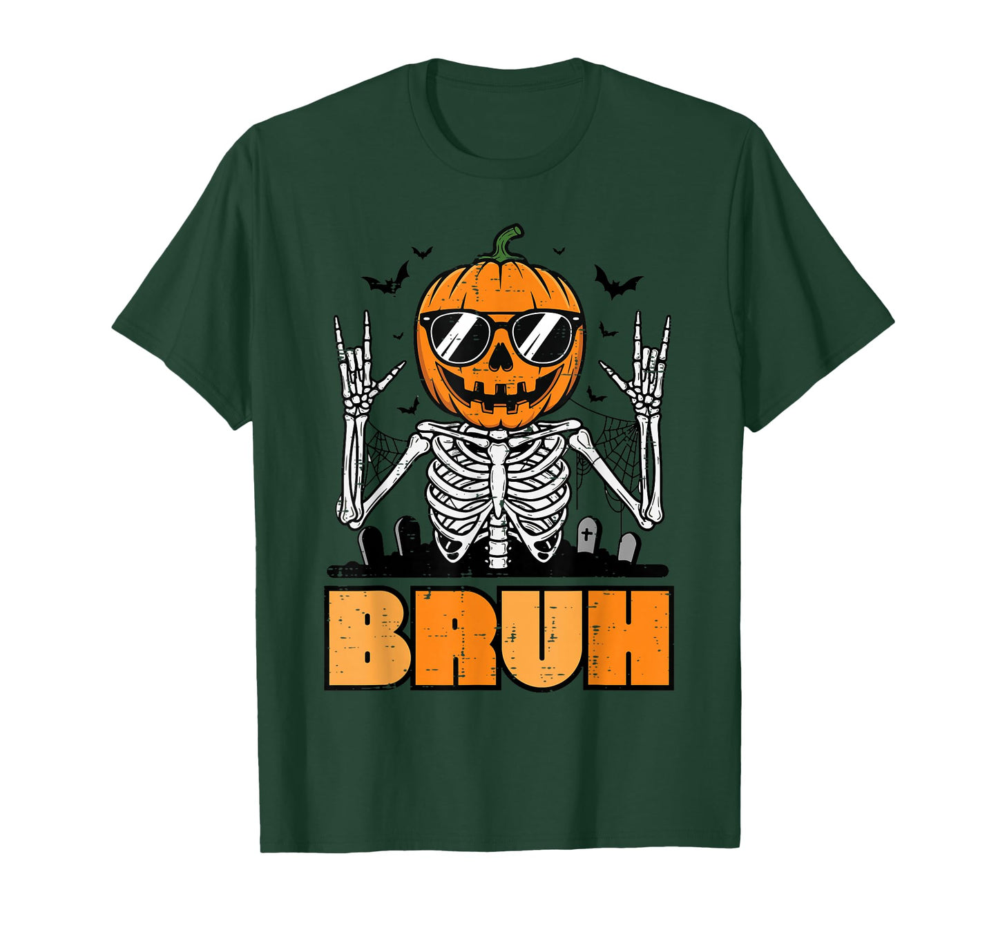 Halloween Skeleton Pumpkin Rock Bruh Costume Men Boys Kids T-Shirt
