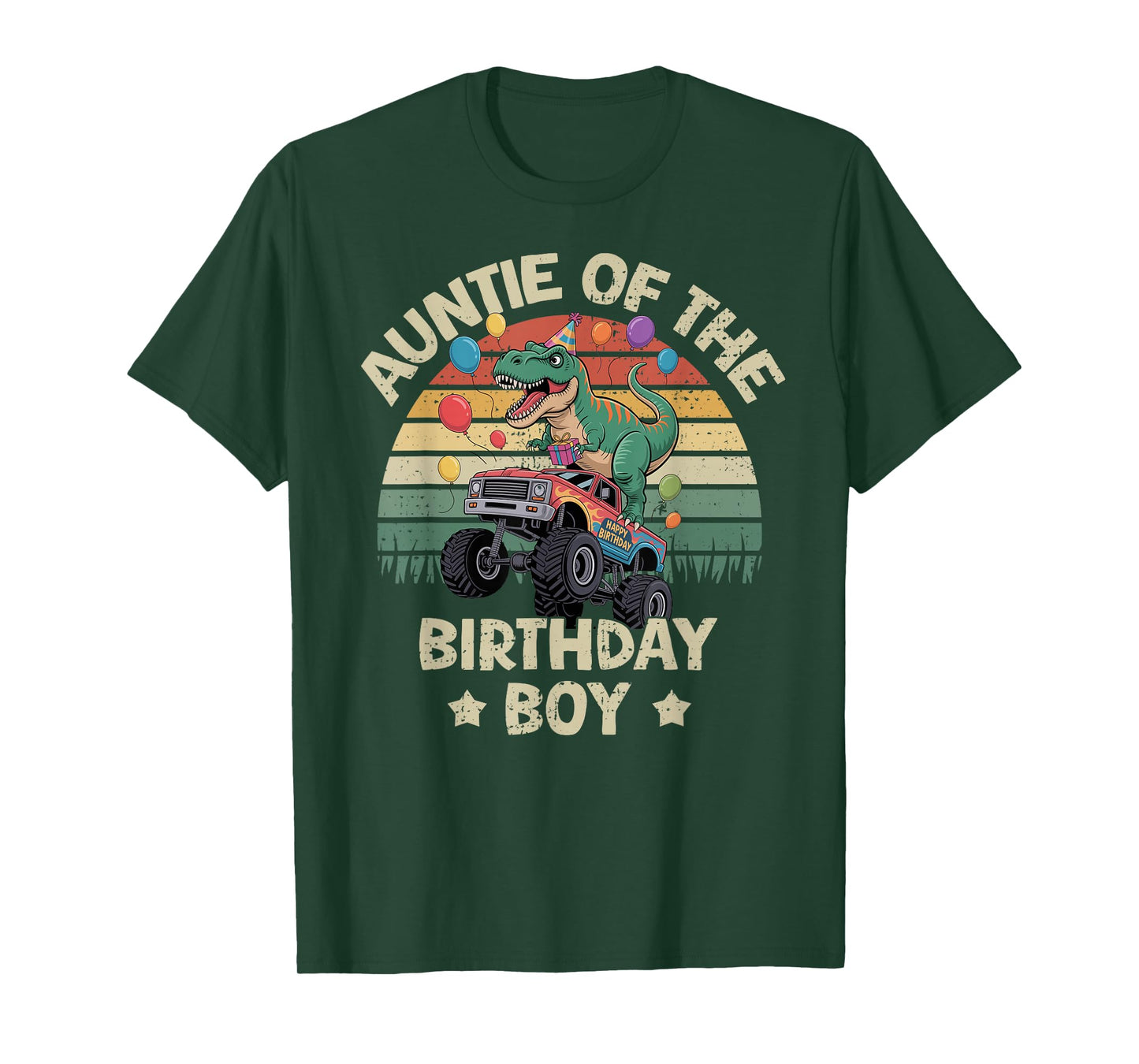 Auntie of The Birthday Party Monster Truck T-Rex Auntie T-Shirt