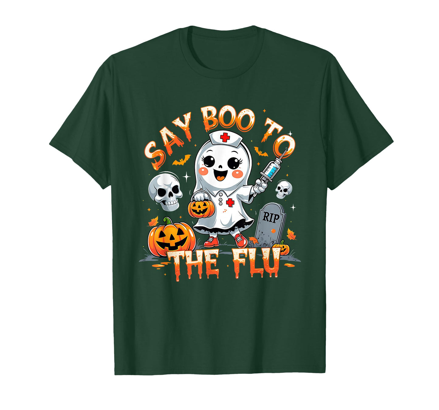 Say Boo to The Flu Ghost Nurse Halloween Costume T-Shirt