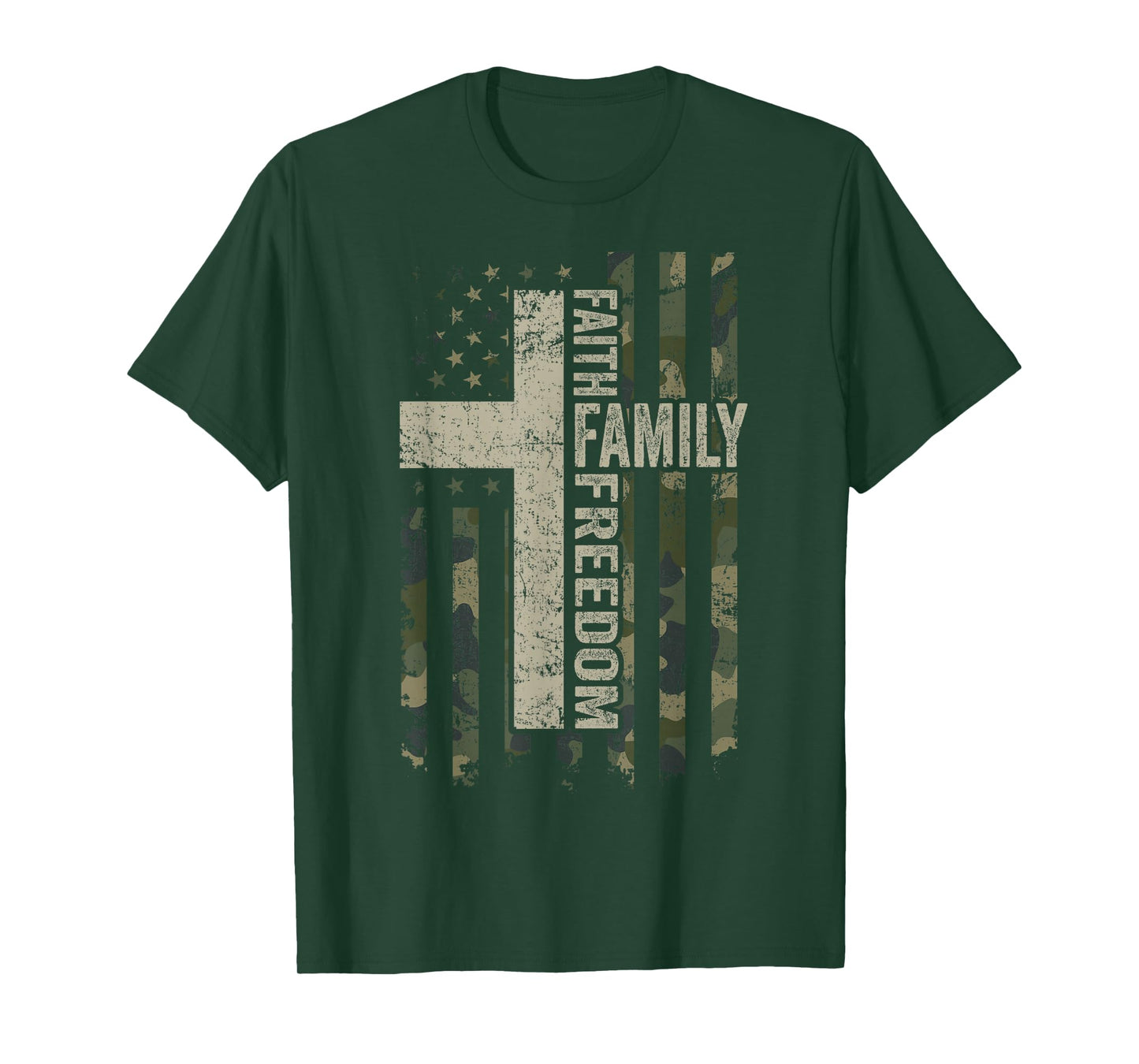 Faith Family & Freedom - Patriotic Christian Camo USA Flag T-Shirt