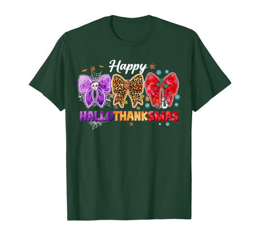 Happy Hallothanksmas Coquette Bow Halloween Merry Christmas T-Shirt