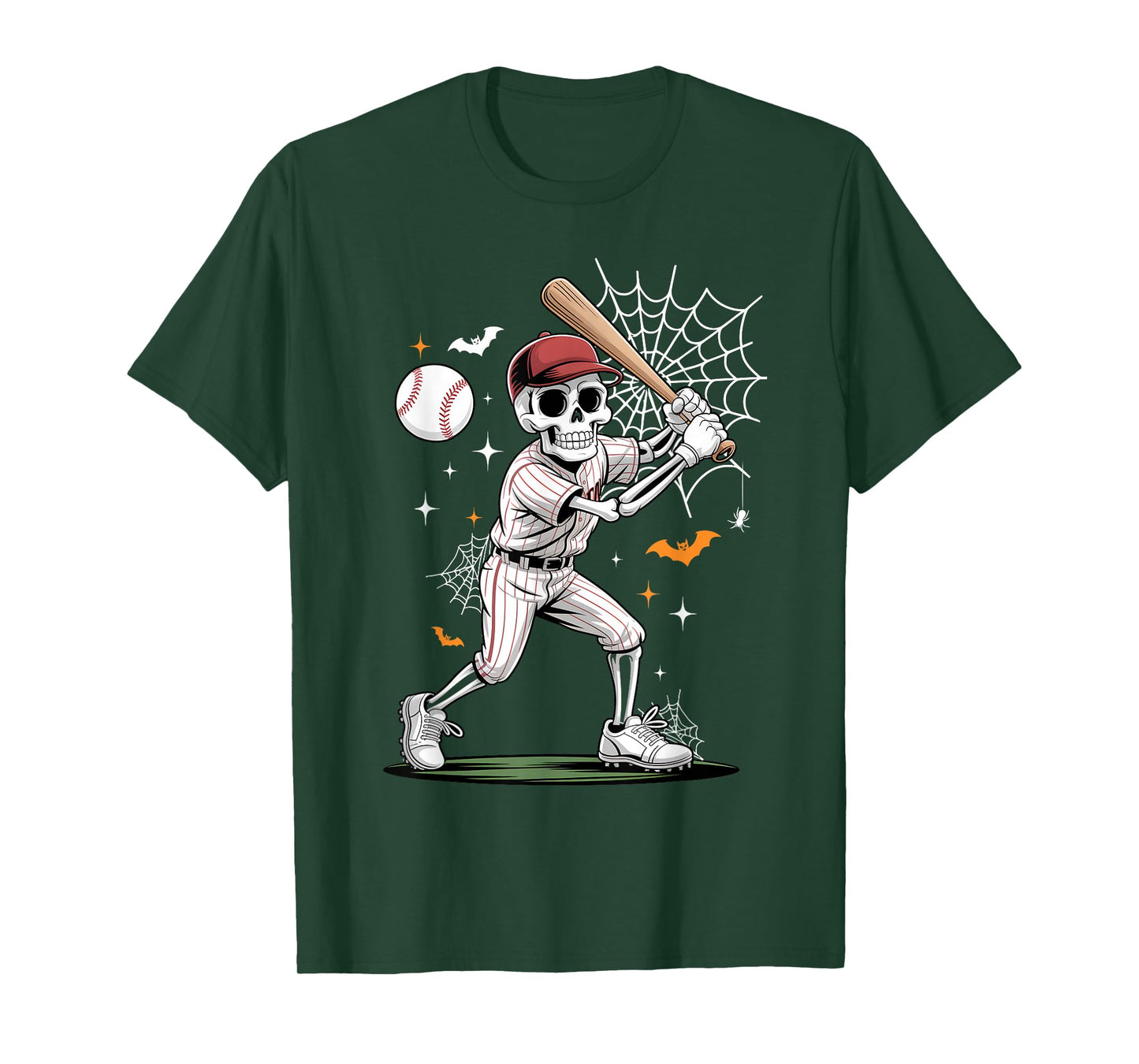 Skeleton Baseball Funny Halloween Costume Men Boy Kid T-Shirt